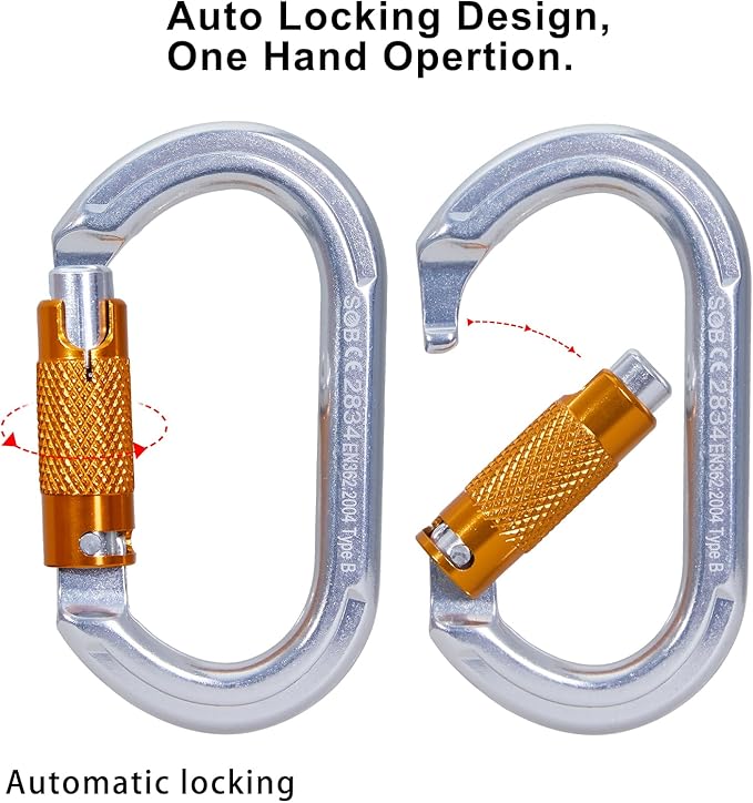 SOB Auto Locking Climbing Carabiner Clips,Heavy Duty Asymmetrical Carabiner Connector Used for Rappelling Gear Rescue Outdoor Projects Dog Leash
