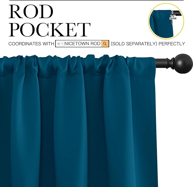NICETOWN 2 Panels Blackout Curtains, Rod Pocket Thermal Insulated Drapess