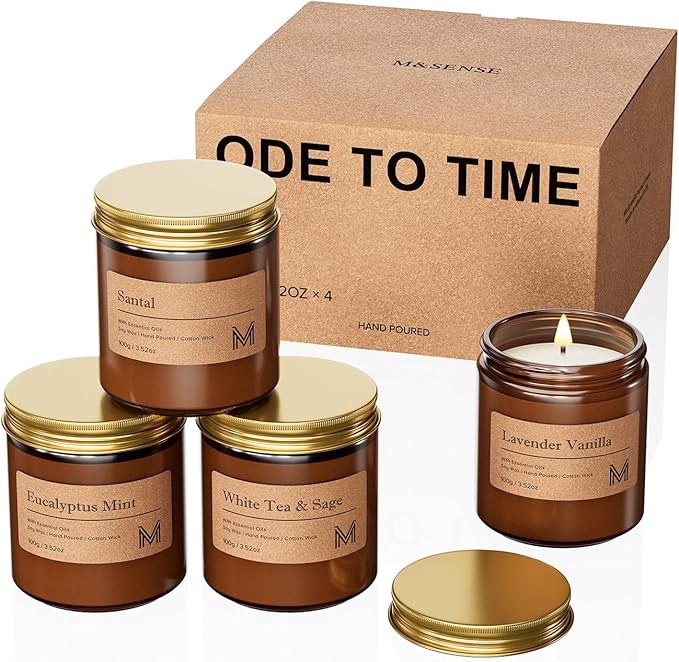 4 Pack Candles for Home Scented Aromatherapy Candle Gift Set for Women Soy Wax Long Lasting Amber Jar Candles Gift for Birthday Housewarming Mother's Valentine Day