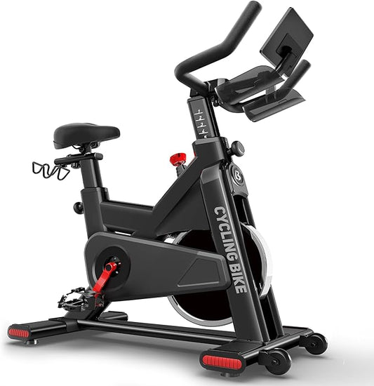 Exercise Bike, Stationary Bike for Home Cardio with Comfortable Seat Cushion, Adjustable Seat Handle, iPad Holder & 350 lbs Weight Capacity