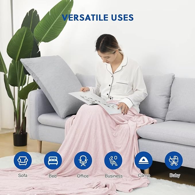 HOMFINE Cooling Blankets for Hot Sleepers - Summer Blanket Thin Lightweight Breathable Soft Double Side Enhanced Cooling for Bed Couch Sofa, Keep Cool for Night Sweats (Pink, 108 x 90 inches)