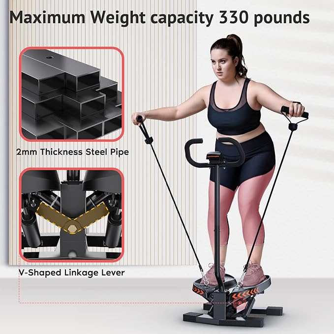 Sportsroyals Stair Stepper,Twist/Mini Stepper for Exercise at Home,Step Machine with Resistance Bands for Full Body Workout, 350lbs+ Capacity