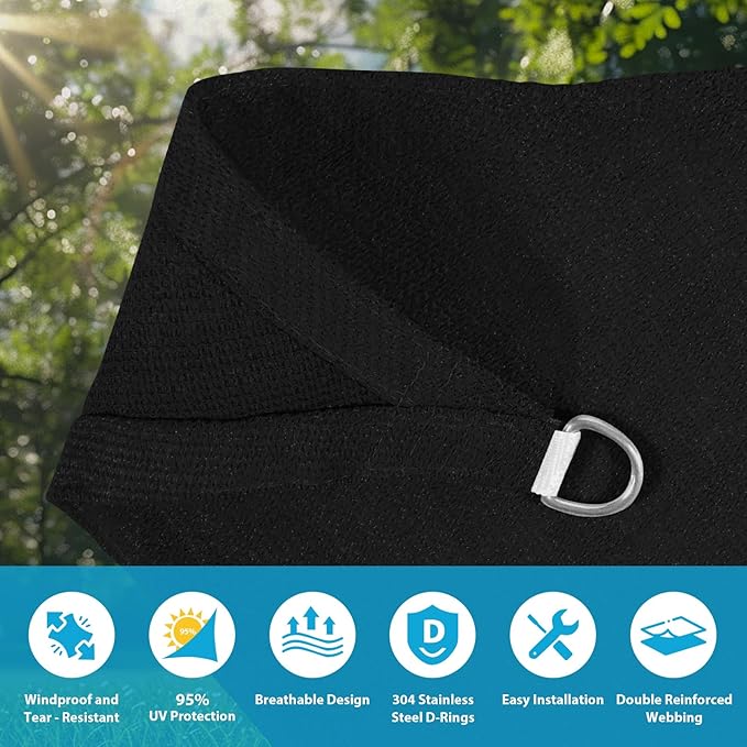 Amagenix Sun Shade Sail 8'X16' Curved Edge Outdoor Shade Canopy Black Breathable 95% UV Block Shade Cloth for Patio Garden Backyard (We Make Custom Size)
