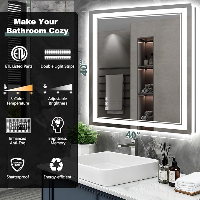 40x40 Inch LED Bathroom Mirror