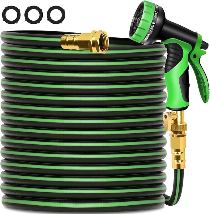 Gardentime Non-Expanding Garden Hose 75FT Flexible No Kink Water Hose, Leakproof Hybrid 5-Layer TPV with 3/4" Connectors & 10 Function Spray Nozzle, Lightweight Portable Water Pipe for Lawn Yard