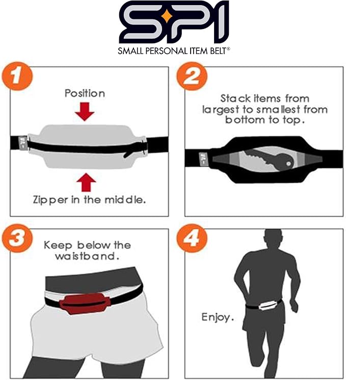 SPIbelt Running Belt for Women Men, Phone Holder for Running, Running Fanny Pack, Holder for Phone, Running Waist Pack, Adjustable Waist, [Fits All Phones]. Black with Red Zipper