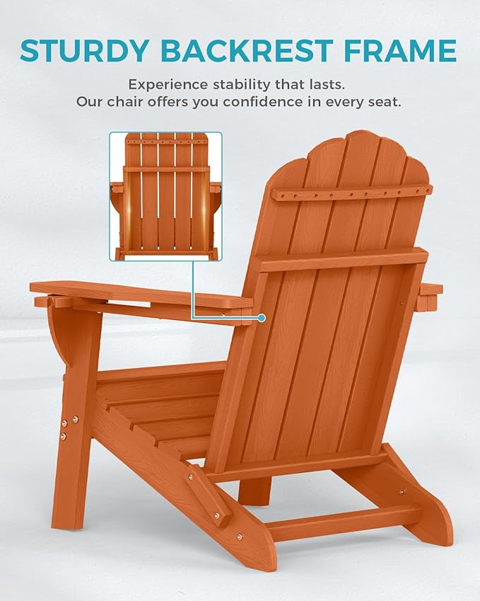 Adirondack Chairs Set of 6, Fire Pit Chairs, Wood Texture Patio Chairs with 2 Cup Holder, Outdoor Lawn Chair, Orange