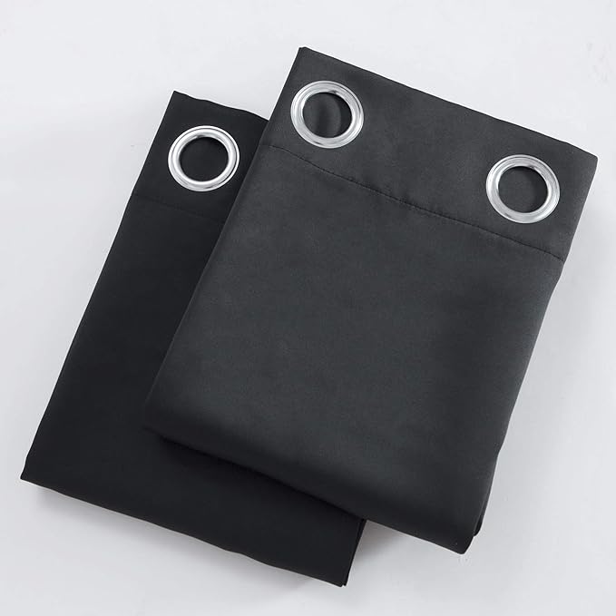LEMOMO Black Blackout Curtains 52 x 63 Inch Length/Set of 2 Curtain