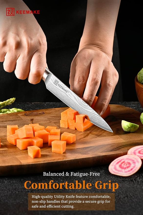 KEEMAKE Kitchen Utility Knife, 5 Inch Chef Knife,Ultra Sharp High Carbon Stainless Steel,Tomato Knife for Fruit and Vegetable Cutting with Ergonomic Handle, Paring Knife for Kitchen