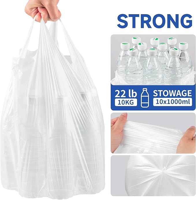 Small Trash Bags with Handles 2 Gallon 200 Count White - Ocean Plastic Upcycling - Plastic Garbage Bags, Can Bin & Waste Basket Liner for Kitchen, Bathroom, Office and Pets