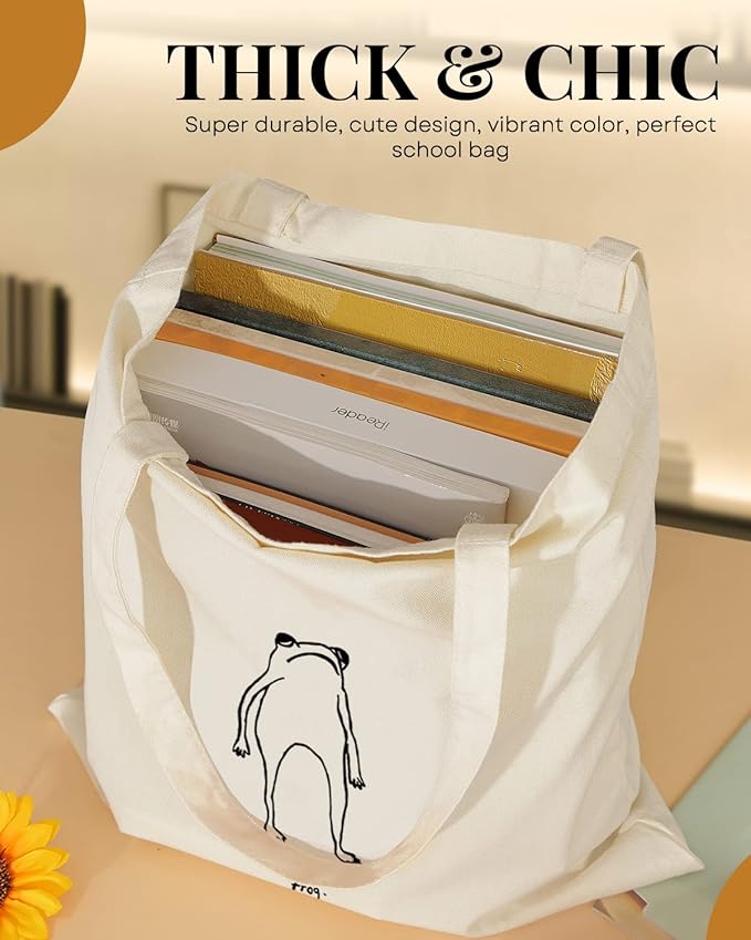 AUSVKAI Canvas Tote Bag Aesthetic for Women, Cute Reusable Cloth Cotton Bags for Shopping Beach Grocery