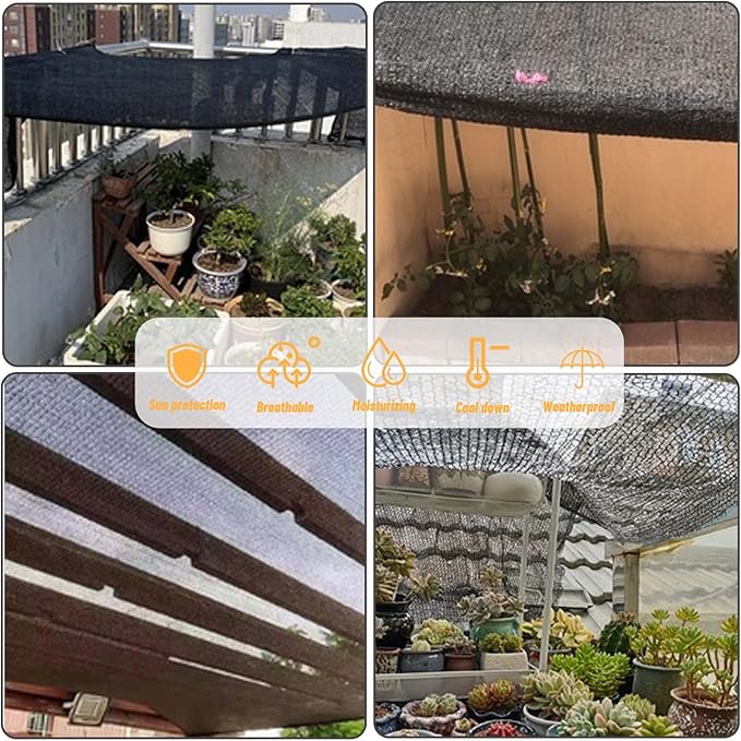 Cool Area 70% 6x12ft Sunblock Shade Cloth Cover Mesh UV Resistant Net for Garden Flower Plant Greenhouse, Black