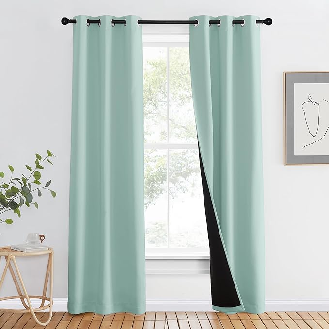 NICETOWN Aqua Blue 100% Blackout Curtain Set, Thermal Insulated & Energy
