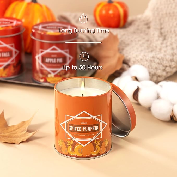 Fall Scented Candles Gift Set – 4 Pack of 9Oz Soy Candles, Autumn Fragrances (Pumpkin Spice, Apple Pie, Hello Fall, Cinnamon Clove), Holiday Gifts for Women & Men