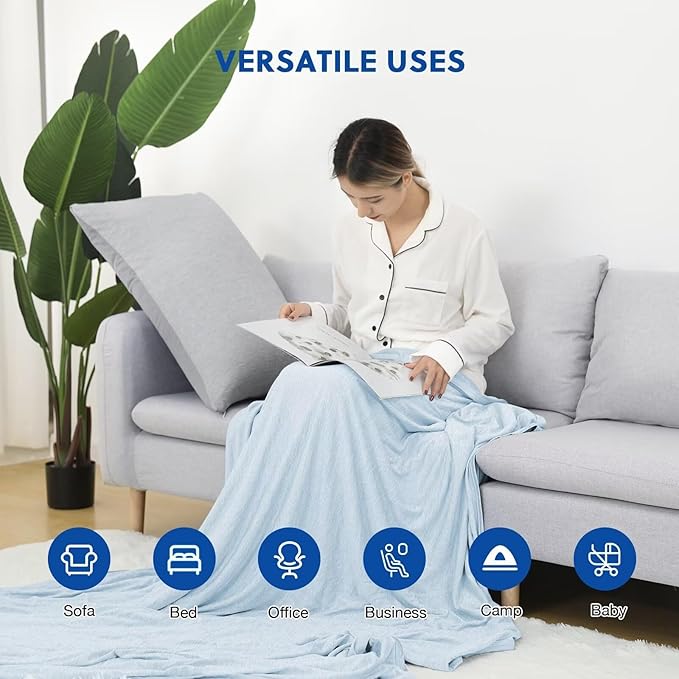 HOMFINE Cooling Blankets for Hot Sleepers - Summer Blanket Thin Lightweight Breathable Soft Double Side Enhanced Cooling for Bed Couch Sofa, Keep Cool for Night Sweats (Light Blue, 90 x 90 inches)