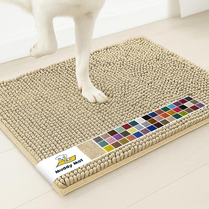 Muddy Mat® | Super Water Absorbent Door Mat Indoor, Microfiber Quick Dry Chenille Entryway Rug, Slip Resistant Front Door Mat, Indoor Mats for Entryway, Machine Washable Pet Rug, Sand 22" x 36"