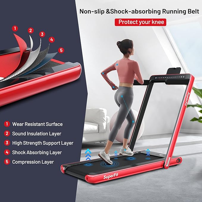 GYMAX Walking Pad, Dual LED Display 2 in 1 Under Desk Treadmill for Home with Remote & Smart App Control, 2.25HP Foldable Portable Treadmill Running Machine for Office Small Space