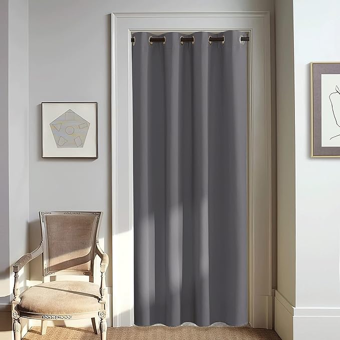 NICETOWN Grey Blackout Doorway Curtain 80 inch Length, Grommet Room Darkening