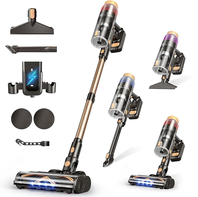 Cordless Vacuum Cleaner, 580W 48KPA 70 Mins Vacuum Cleaners for Home, Self-Standing Stick Vacuum with Wall Mount Charge, Touch Screen, Ultra High-Power Brush for Pet Hair/Plush Carpet/All Floor