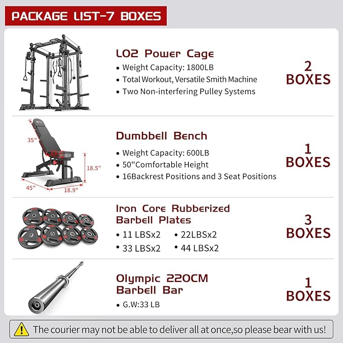 Power Cage Multi-Function Power Rack with Cable Crossover System,1800 LBS Capacity Squat Rack with Weight Bench,for Home Gym