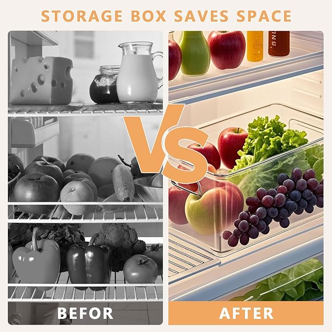 MOONEDGE 4-Pack Clear Plastic Storage Bins — Open-Top PET Organizers and Storage, 11" x 8" x 6" Storage Containers Ideal for Refrigerator, Pantry, Fridge Organization and Countertop Storage