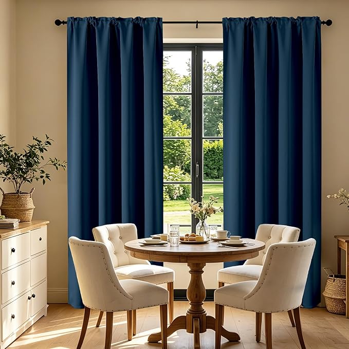 CUCRAF Navy Blue Blackout Curtains 63 inch Length 2 Panels Set, Rod Pocket Room