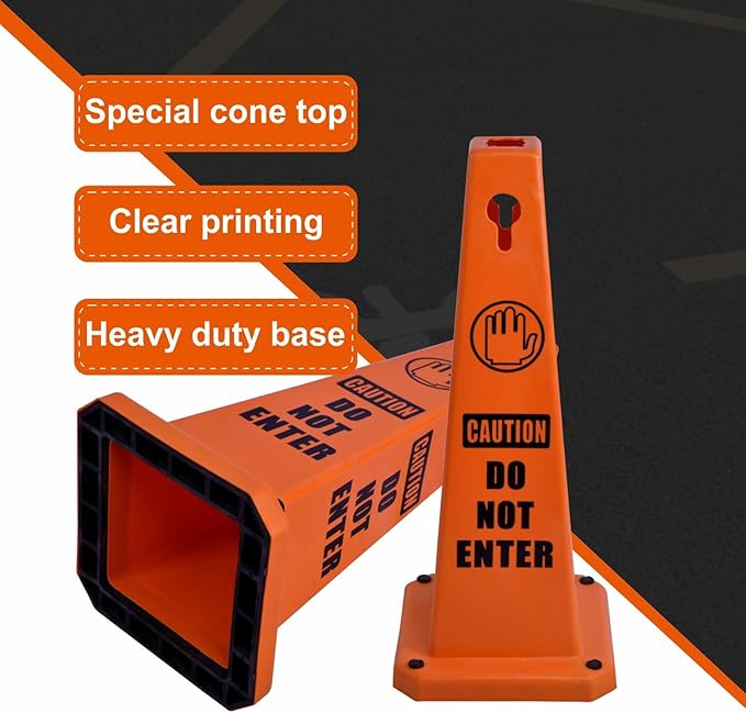 8-Pack 26.5" Caution Cones, 4-Sided Visible Safety Signs with Heavy Rubber Base, Warning for Slip & Fall Prevention, Indoor/Outdoor Use (Orange, 8Pcs-Do Not Enter)