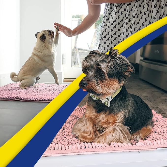 Muddy Mat® | Super Water Absorbent Door Mat Indoor, Microfiber Quick Dry Chenille Entryway Rug, Slip Resistant Front Door Mat, Indoor Mats for Entryway, Machine Washable Pet Rug, Pink 32" x 40"