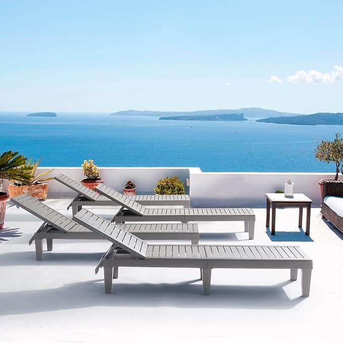Nestl Sun Tanning Chair - Light Grey Chaise Lounge Chair Outdoor, Lightweight Pool Lounge Chairs Set of 6, Adjustable 5-Position Reclining Lawn Chair, Waterproof Beach Outdoor Lounge Chairs