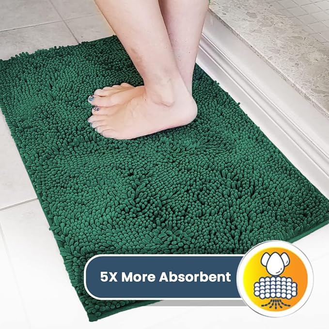 Muddy Mat® | Super Water Absorbent Door Mat Indoor, Microfiber Quick Dry Chenille Entryway Rug, Slip Resistant Front Door Mat, Indoor Mats for Entryway, Machine Washable Pet Rug, Dark Green 32" x 44"