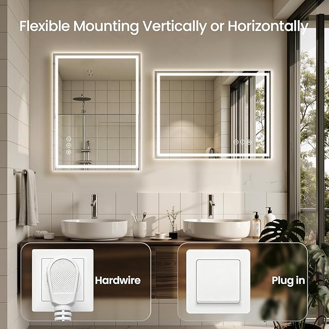 48X36 LED Bathroom Mirror with Lights, Backlit + Front Lit, Lighted Bathroom