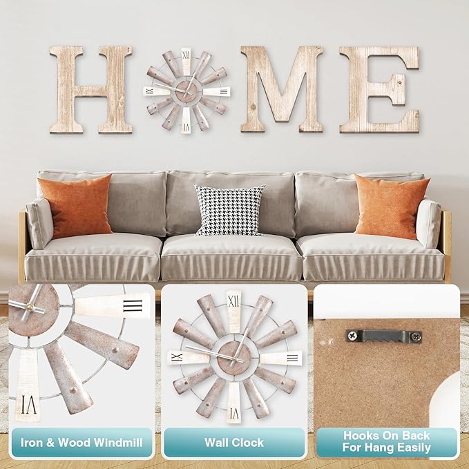 Farmhouse Home Signs with Windmill Clock Wall Decor Rustic Home Letters Wall Art
