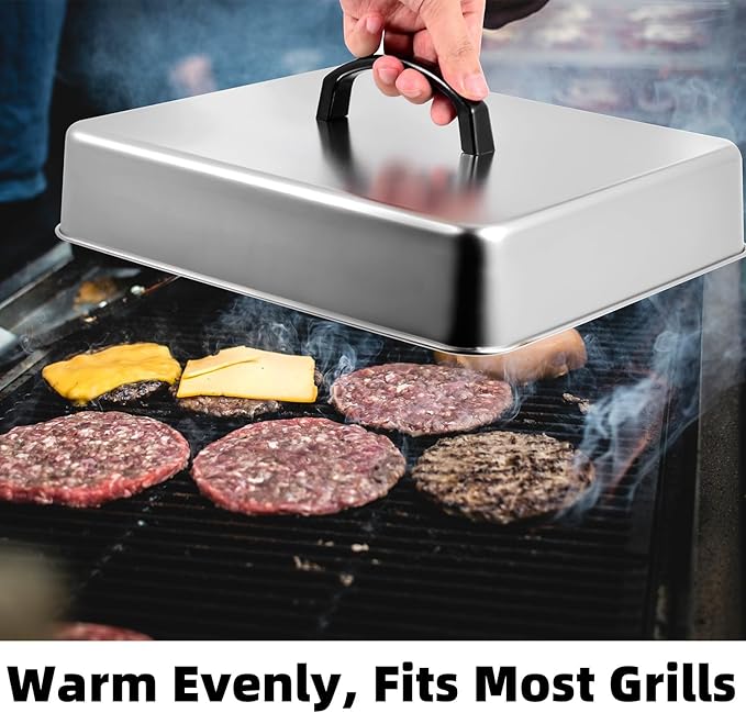 Rectangular Basting Cover, Stainless Steel Grill Cover Lid for Outdoor Cooking, 13"(L) x 11.2"(W) x 2.5"(H), Cheese Melting Dome, Keeps Cooked Food Warm, 1 Pack