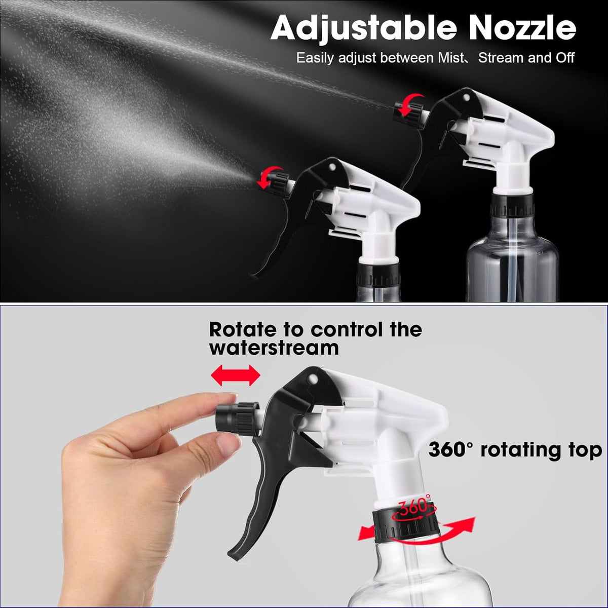 Eccliy 12 Pcs 16 Oz Plastic Spray Bottle, Adjustable Empty Reusable Sprayer for Cleaning, Planting, Water, Bathroom and Kitchen, BBQ, Commercial and Residential(Black,Clear)