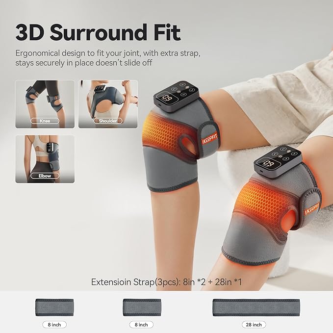 Cordless Knee Massager with Heat Vibration for Pain Relief, MAXwarm 4.0[2025 Upgraded] - Electric Heated Knee Brace with 5 Heat Levels and 3 Massage Mode, Gifts for Men Women (Grey, Single)