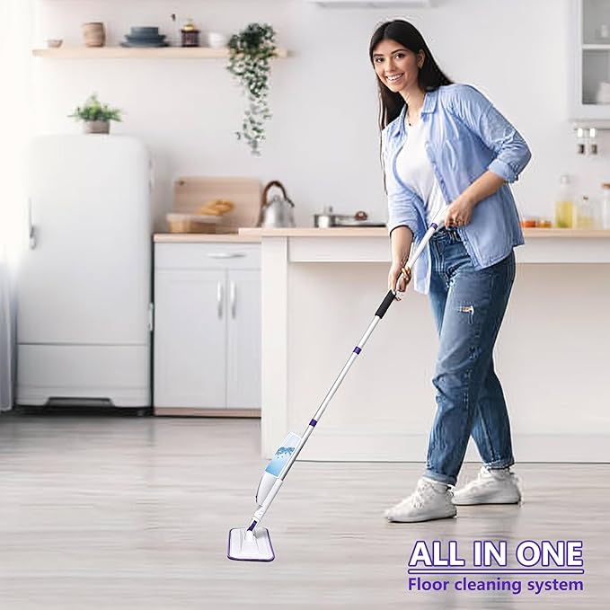 Spray Mop for Floor Cleaning with 60" Extension Handle, Dry/Wet Mop with 14oz Refillable Bottle, 3 Washable Pads&5 Disposable Refills for Hardwood Laminate Tile Floor Dust Cleaning.