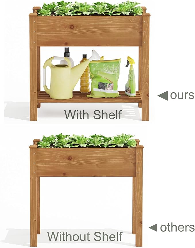 GHWIE Raised Garden Bed with Legs, Elevated Wood Planter Box for Vegetables, Flowers, Patio, Balcony, with Liner