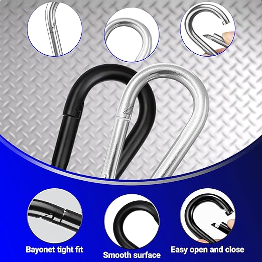 100Pcs 1.97" Spring Snap Hook Carabiners, M5 Galvanized Steel Black Small Carabiner Clip, Keychain Clip, Quick Link Key Chain for Hammock Swing Set Outdoor Travel, Camping, Fishing, Hiking
