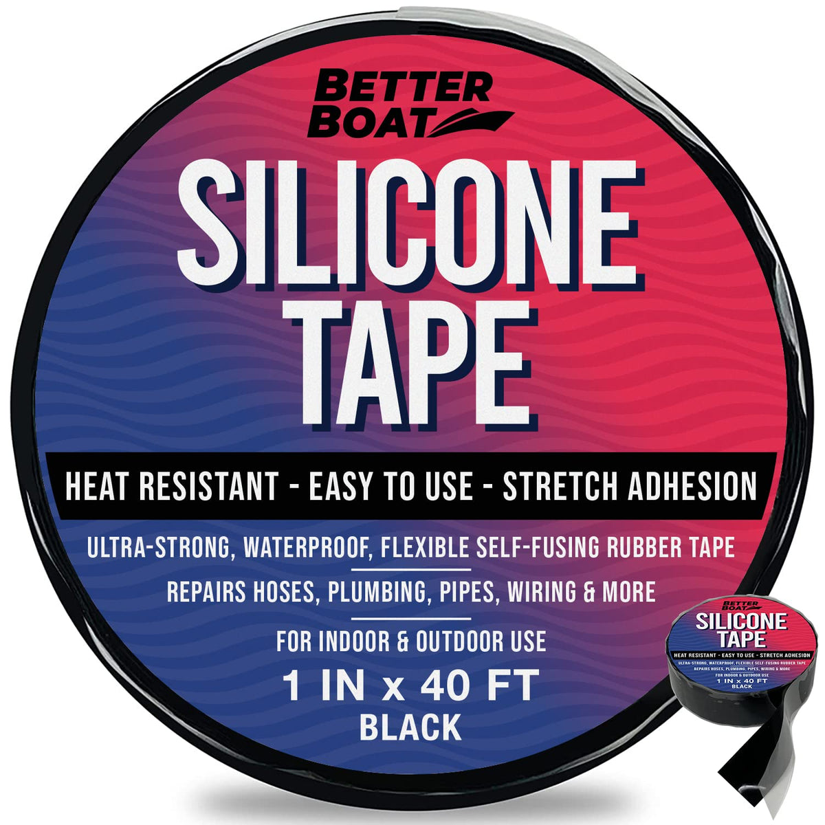 Black Heavy Duty Silicone Tape, Self-Fusing Rubber Hose and Plumbing Water Pipe Repair Seal, Coax Electrical or Waterproof Tape for Leaks, 40ft