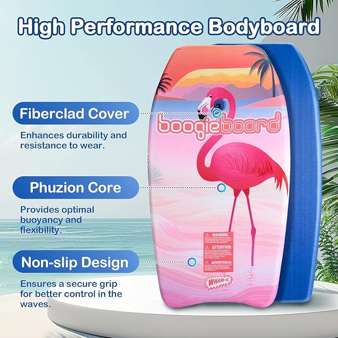 Wham-O Boogie Boards, 37" Body Board for Beach, Lightweight Bodyboard with Wrist Leash for Beginners and Training All Wave Conditions(1 Pack)