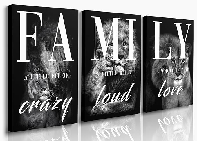 GUBIYU Large Family Wall Decor Set of 3 Modern Lion Wall Art 24x36 Inch Black
