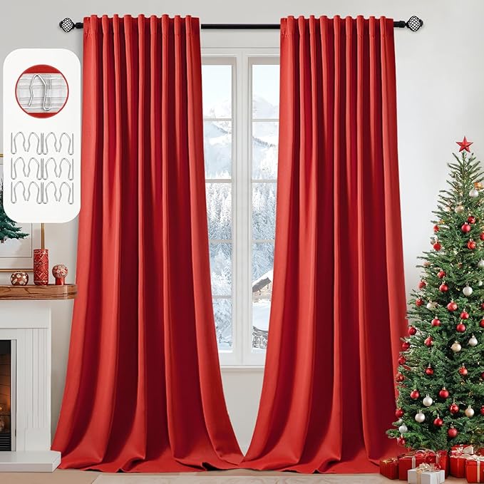 MIULEE Christmas Red Back Tab Blackout Curtains 120 Inch Long 2 Panels Set