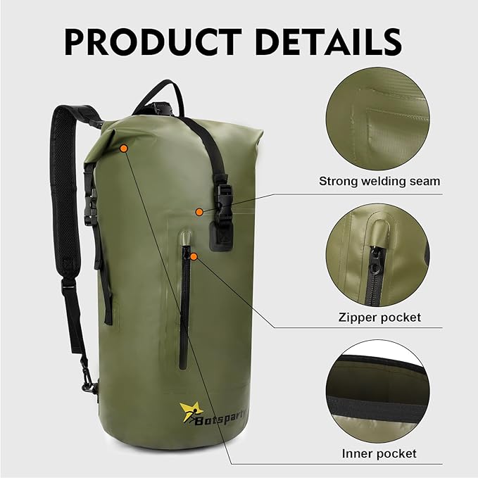 Waterproof Dry Bag Backpack - 25L/35L Lightweight Hiking Pack with Zippered Pocket for Camping, Kayaking, Travel, Hiking, Fishing, Outdoor Enthusiasts（35L）