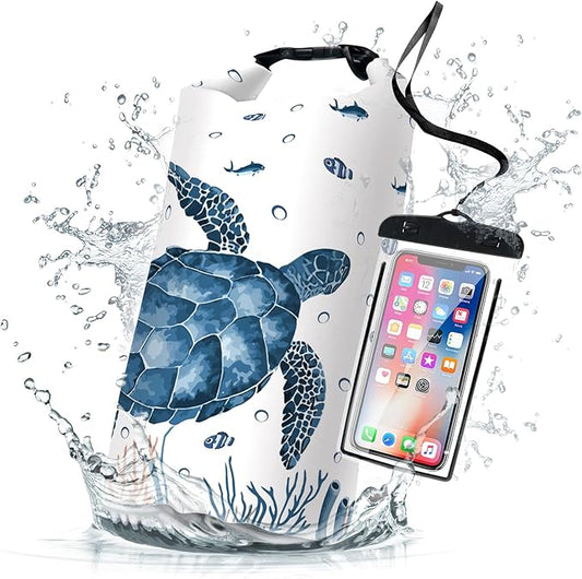 Waterproof Dry Bag,Sea Turtle Coral Starfish Small Waterproof Backpack 2L/5L/10L/20L/30L/40L Floating Lightweight Bags for Kayaking, Boating, Fishing, Swimming Camping with Waterproof Phone Case