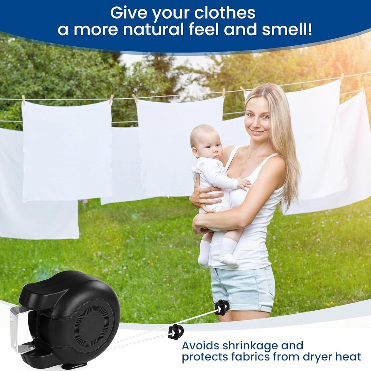 Retractable Double Clothesline – 49 ft x 2 Heavy Duty Clothes Line for Indoor & Outdoor Use, Dual Laundry Line with Easy Installation (Black)