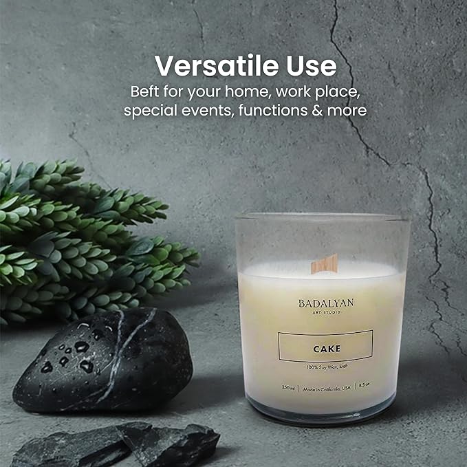 Scented Soy Candles in Glass Jar, Cake Scent, Relaxation Gifts for Women, Home Fragrance, Modern Style, White Color, Non Toxic, Clean Burn, Long Burning