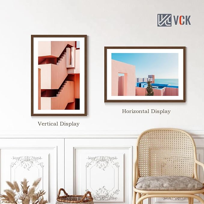 VCK 27x40 Picture Frame Set of 4 - Brown, Gallery-Quality Wood Poster Frames, 1.1-Inch Wide Border, Polished Plexiglass, Vertical or Horizontal Wall Display for Photo/Art/Prints, Brown