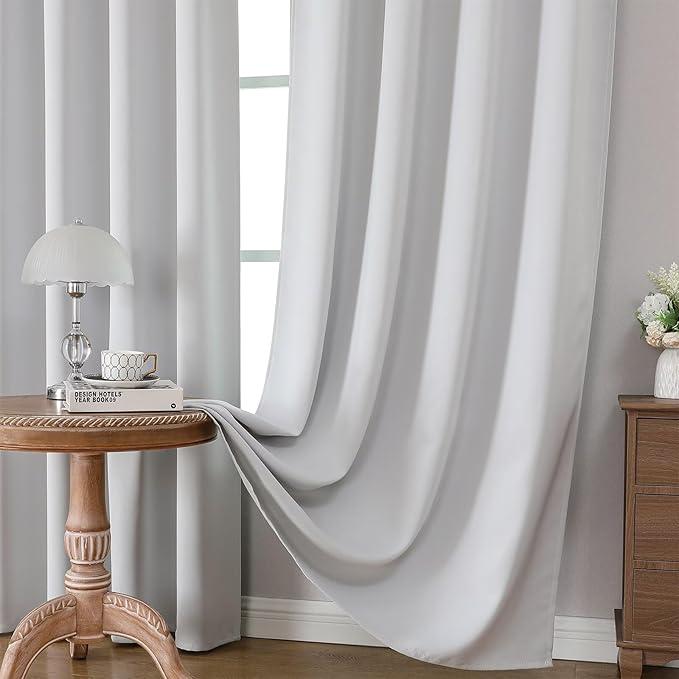 CUCRAF Grayish White Blackout Curtains 84 inch Length 2 Panels Set, Rod Pocket