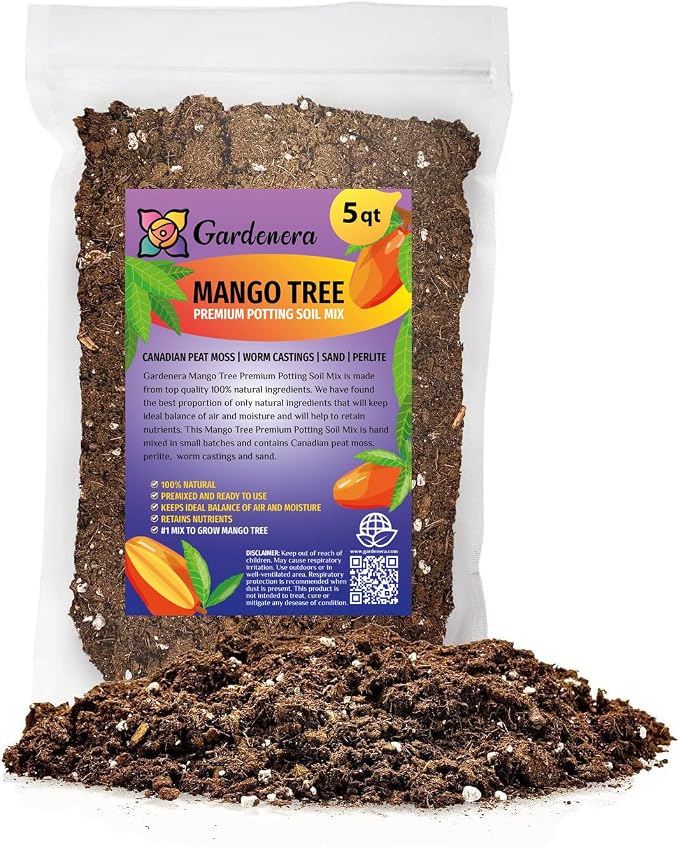 Premium Mango Tree Soil Mix by Gardenera - Stimulate Growth and Elevate Fruity Rewards with Nourishing Formula - 5 Quart, MAIN-MANGO-TREE-5QT