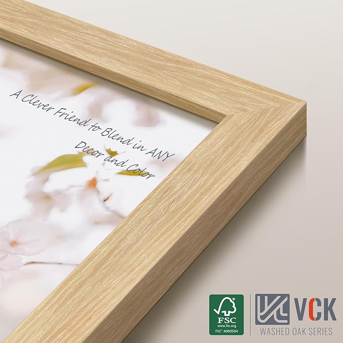 VCK 8.5x11 Picture Frame Set of 4 - Oak, Gallery-Quality Wood Poster Frames, 1.1-Inch Wide Border, Polished Plexiglass, Vertical or Horizontal Wall & Tabletop Display for Photo/Art/Prints, Natural Oak